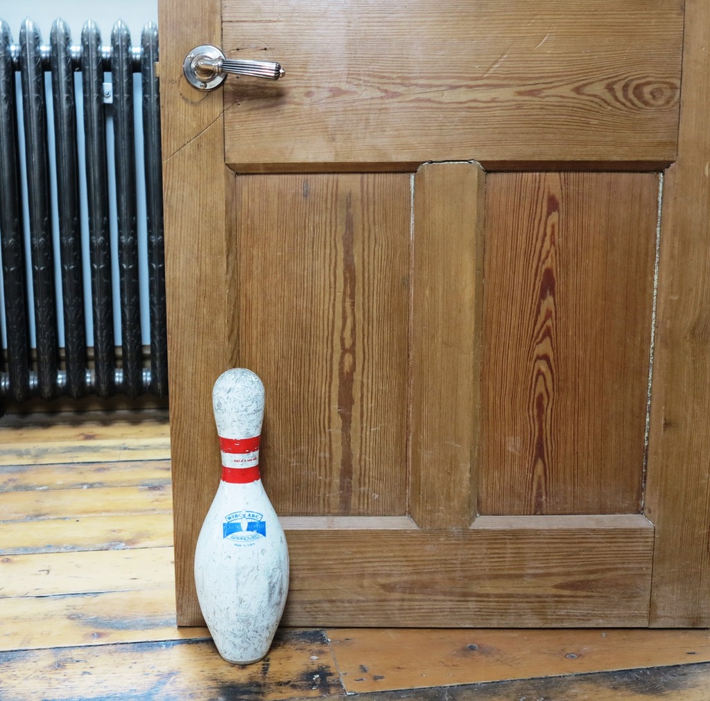 Salvaged retro reclaimed bowling alley skittle ideal to use as a vintage style door stop or gift