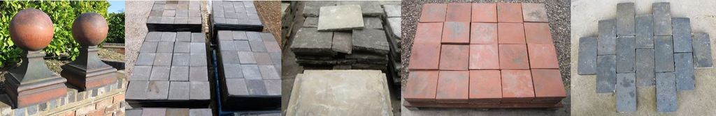 Antique Reclaimed Building Materials such as Bricks, Quarry Tiles and Pavers and also Salvaged Vintage Pier Capping and Gate Finials