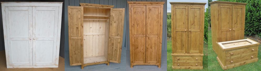 Wooden Pine and Painted Custom Built Wardrobes and Bespoke Armoires handmade at UKAA using reclaimed pine and old wood