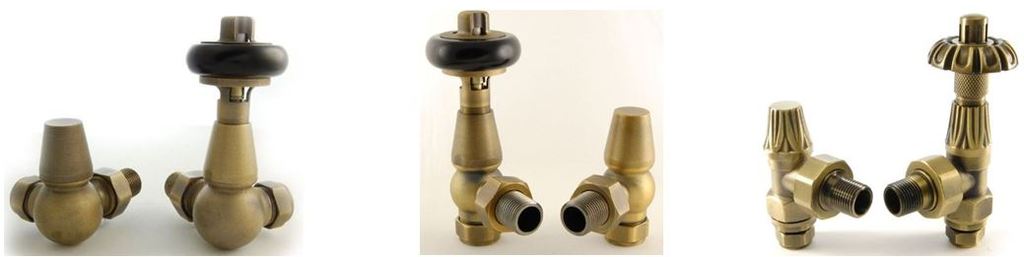 Buy Online Old English Brass Finish Traditional Thermostatic Radiator Valves in an Old Fashioned Design Perfect For Victorian Cast Iron Radiators